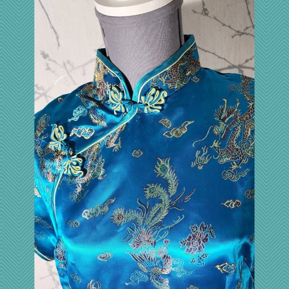 Kaiyu Blue Floral Brocade Traditional Midi Chinese Dress - Picture 2 of 6